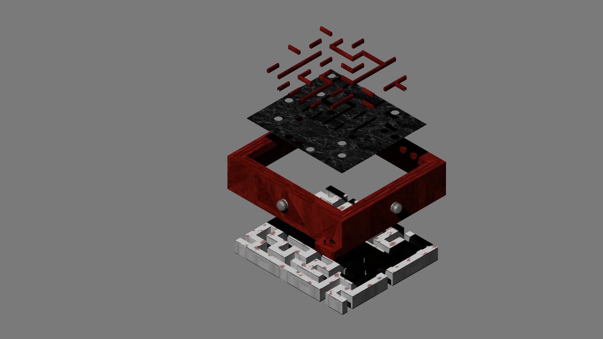 Exploded axonometric of the maze